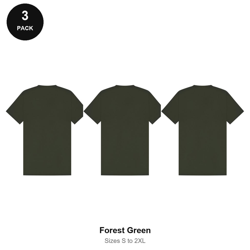 Heavyweight Organic 220gsm T-Shirts 3 Pack - 100% organic cotton 220gsm, Sizes S-2XL - Forest Green