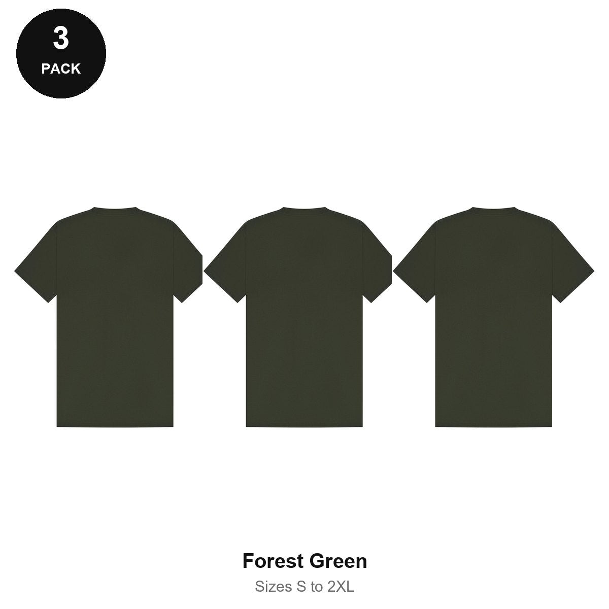 Heavyweight Organic 220gsm T-Shirts 3 Pack - 100% organic cotton 220gsm, Sizes S-2XL - Forest Green