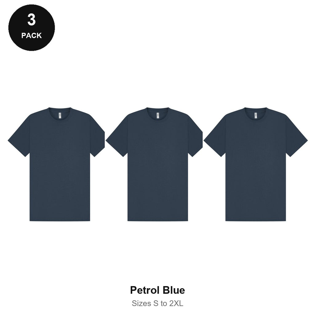 Heavyweight Organic 220gsm T-Shirts 3 Pack - 100% organic cotton 220gsm, Sizes S-2XL - Petrol Blue