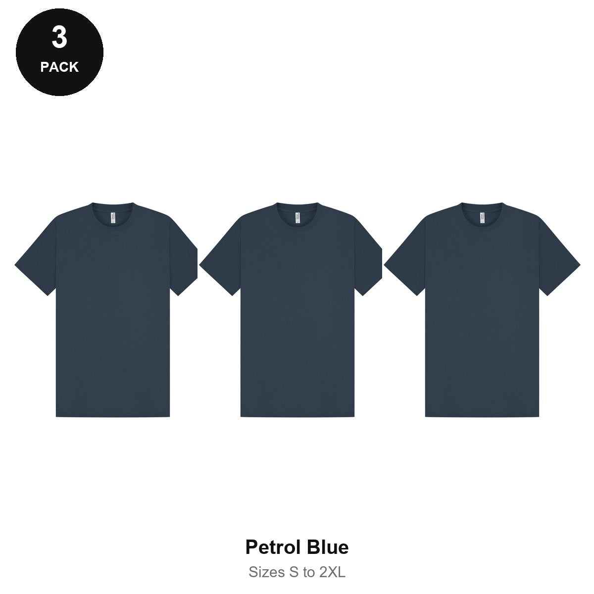 Heavyweight Organic 220gsm T-Shirts 3 Pack - 100% organic cotton 220gsm, Sizes S-2XL - Petrol Blue
