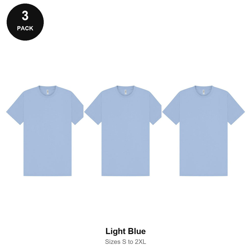 Heavyweight Organic 220gsm T-Shirts 3 Pack - 100% organic cotton 220gsm, Sizes S-2XL - Light Blue
