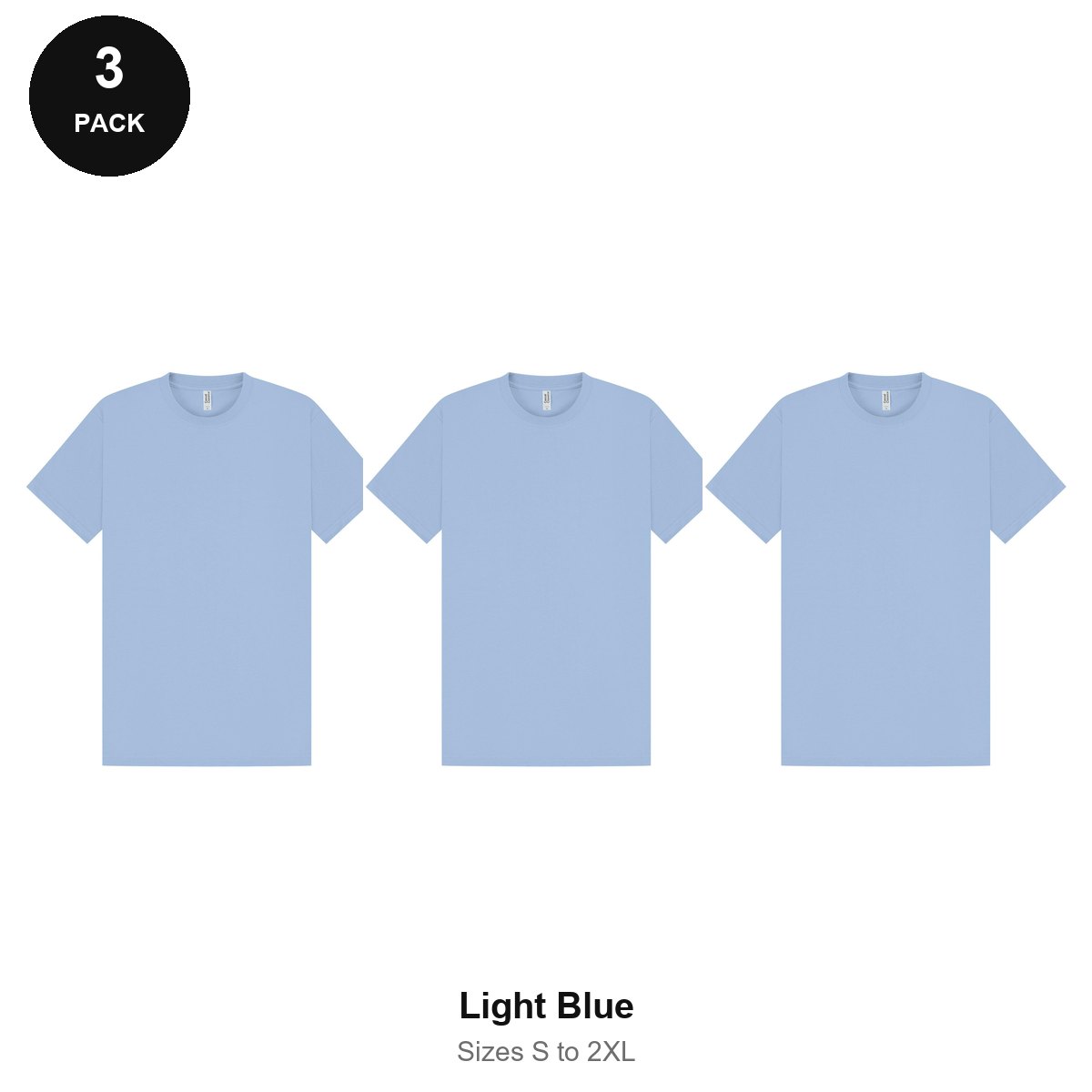 Heavyweight Organic 220gsm T-Shirts 3 Pack - 100% organic cotton 220gsm, Sizes S-2XL - Light Blue