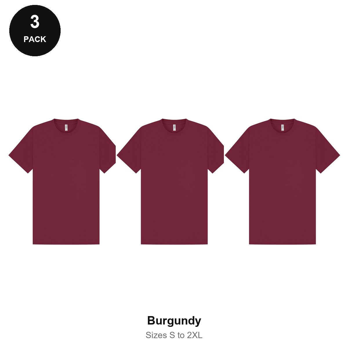 Heavyweight Organic 220gsm T-Shirts 3 Pack - 100% organic cotton 220gsm, Sizes S-2XL - Burgundy