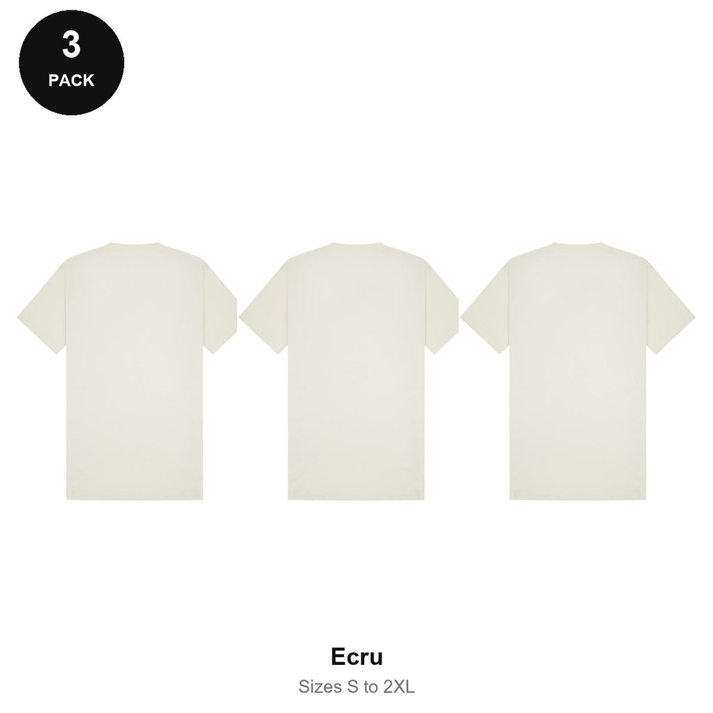 Heavyweight Organic 220gsm T-Shirts 3 Pack - 100% organic cotton 220gsm, Sizes S-2XL - Ecru