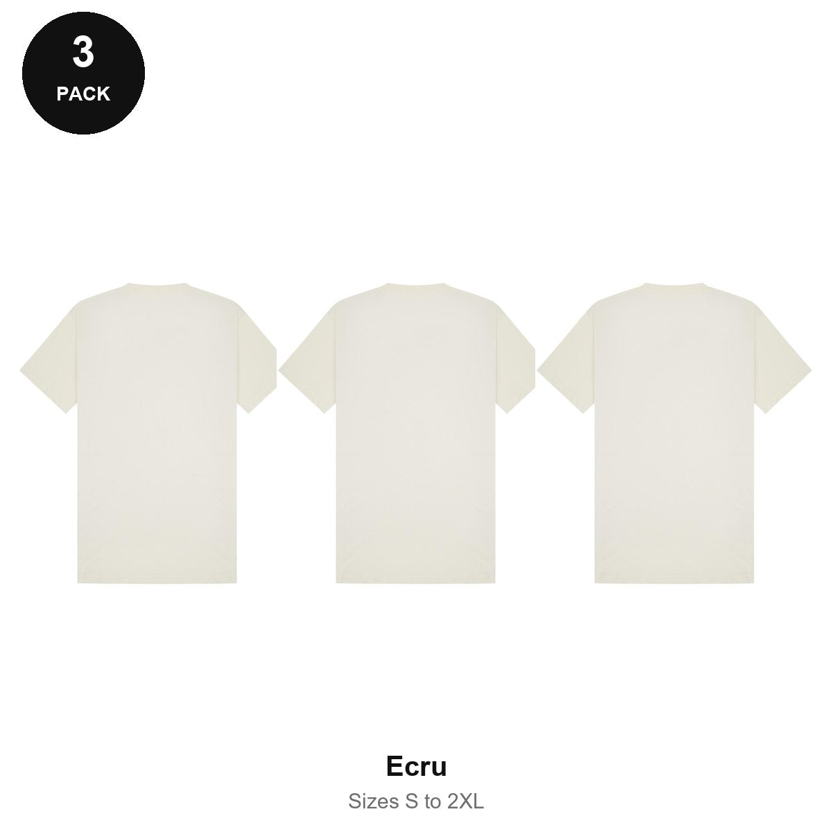 Heavyweight Organic 220gsm T-Shirts 3 Pack - 100% organic cotton 220gsm, Sizes S-2XL - Ecru