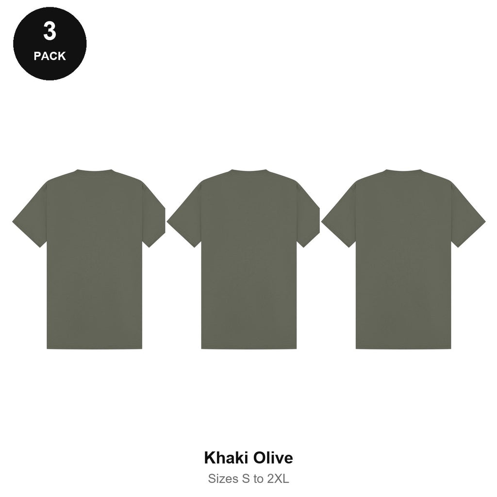 Heavyweight Organic 220gsm T-Shirts 3 Pack - 100% organic cotton 220gsm, Sizes S-2XL - Khaki Olive