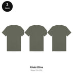 Heavyweight Organic 220gsm T-Shirts 3 Pack - 100% organic cotton 220gsm, Sizes S-2XL - Khaki Olive