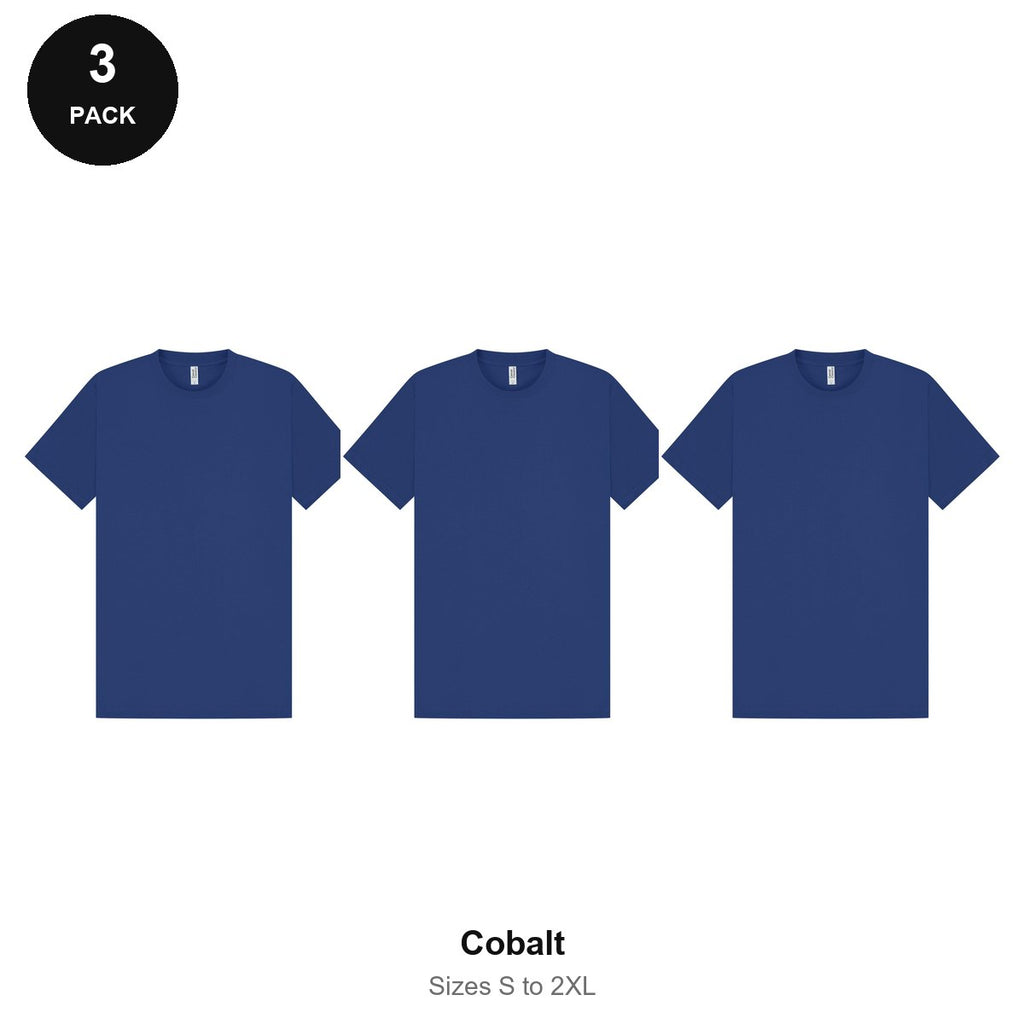 Heavyweight Organic 220gsm T-Shirts 3 Pack - 100% organic cotton 220gsm, Sizes S-2XL - Cobalt