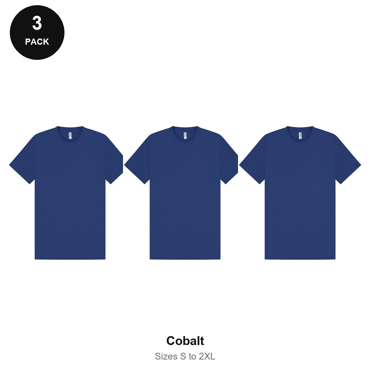 Heavyweight Organic 220gsm T-Shirts 3 Pack - 100% organic cotton 220gsm, Sizes S-2XL - Cobalt