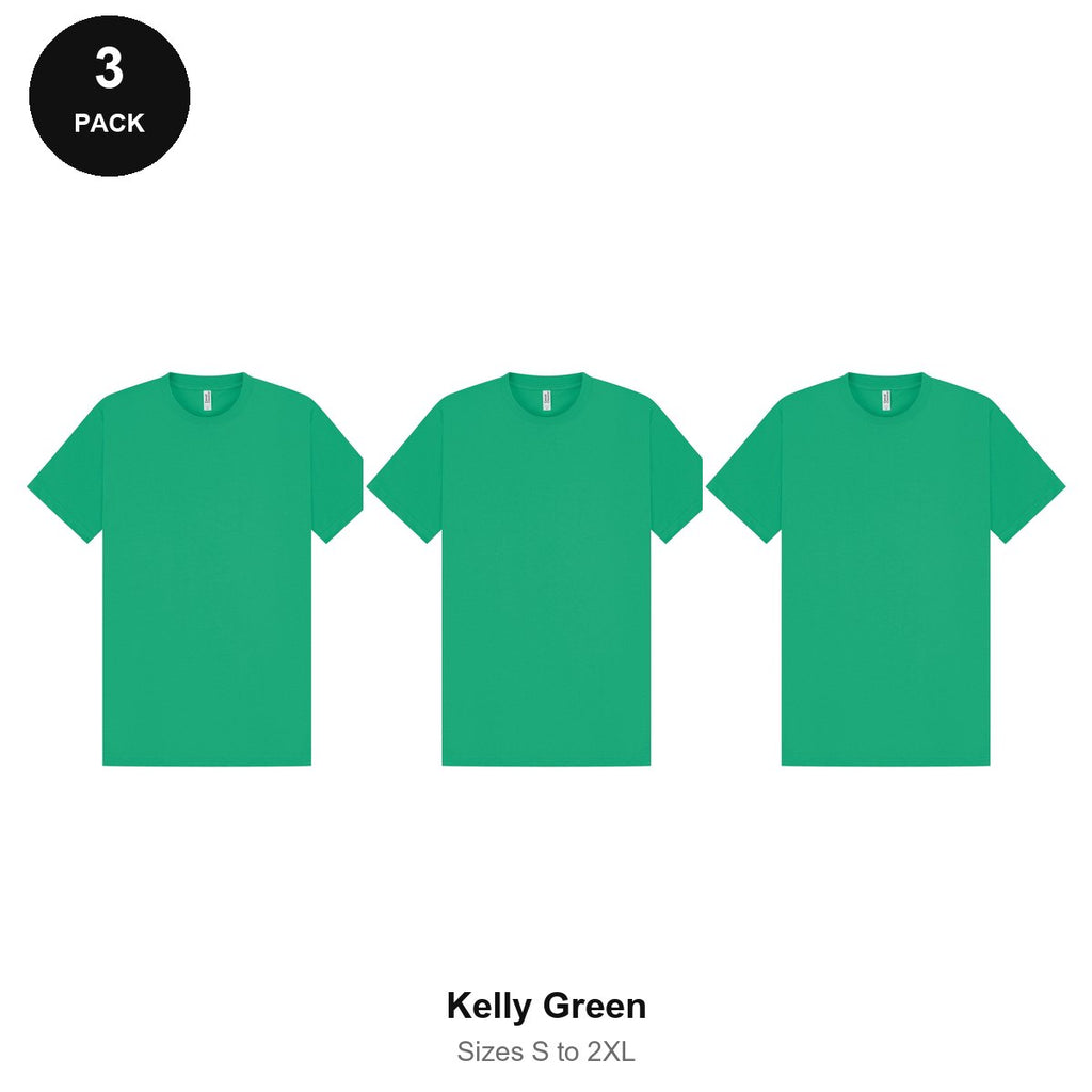 Heavyweight Organic 220gsm T-Shirts 3 Pack - 100% organic cotton 220gsm, Sizes S-2XL - Kelly Green