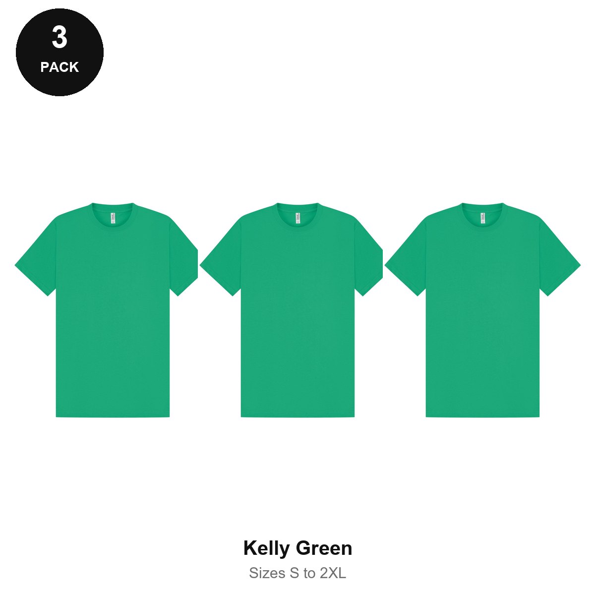Heavyweight Organic 220gsm T-Shirts 3 Pack - 100% organic cotton 220gsm, Sizes S-2XL - Kelly Green
