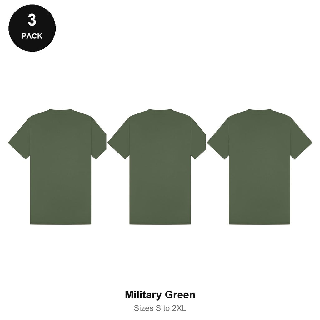 Heavyweight Organic 220gsm T-Shirts 3 Pack - 100% organic cotton 220gsm, Sizes S-2XL - Military Green