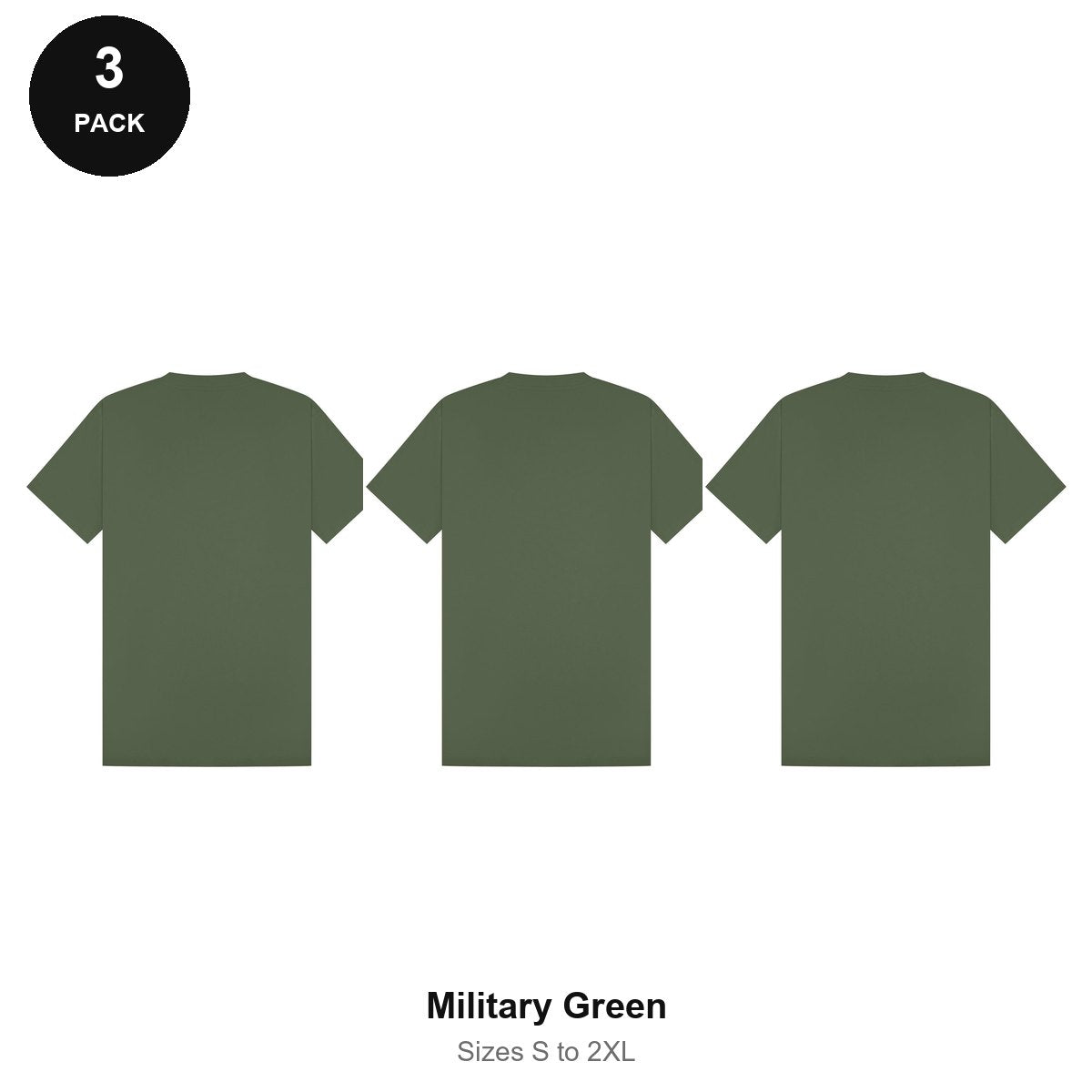Heavyweight Organic 220gsm T-Shirts 3 Pack - 100% organic cotton 220gsm, Sizes S-2XL - Military Green