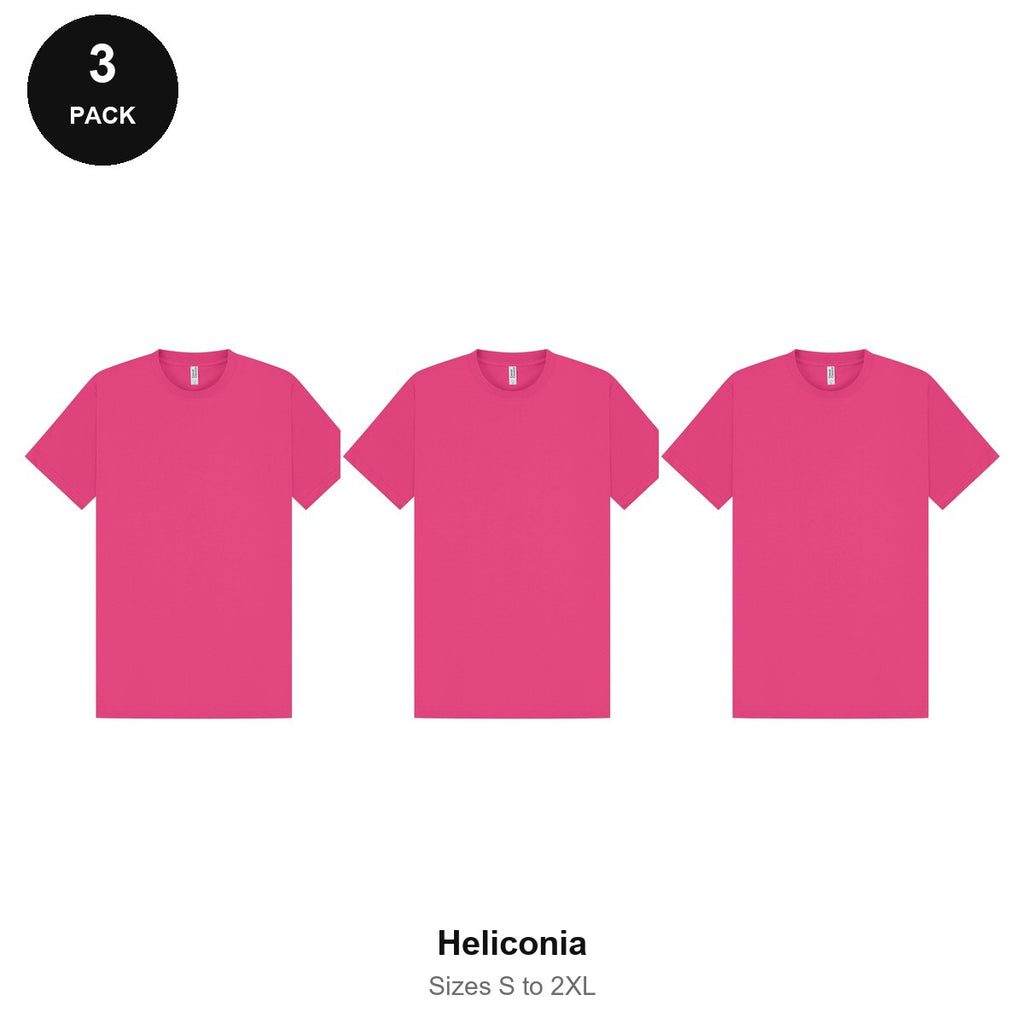 Heavyweight Organic 220gsm T-Shirts 3 Pack - 100% organic cotton 220gsm, Sizes S-2XL - Heliconia
