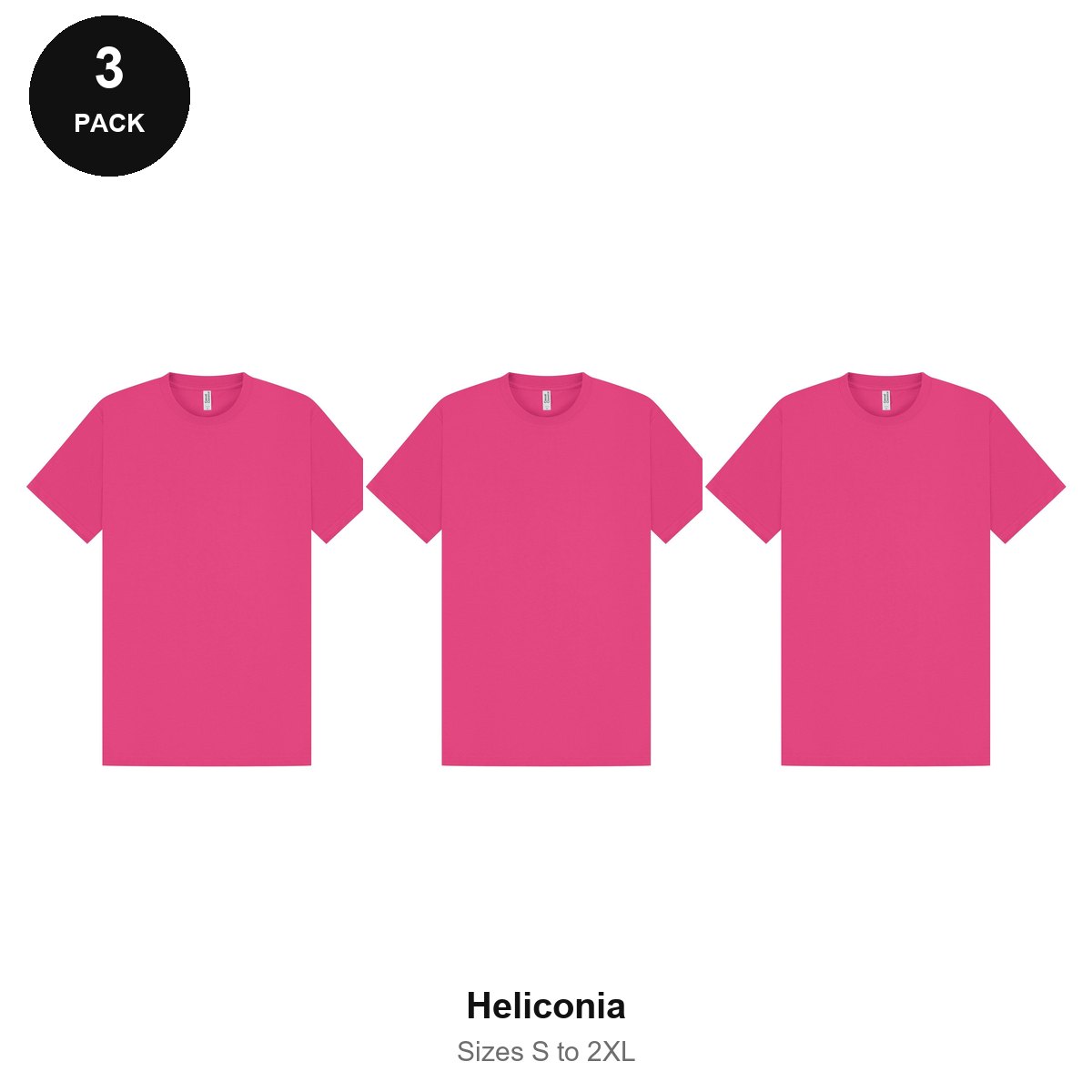 Heavyweight Organic 220gsm T-Shirts 3 Pack - 100% organic cotton 220gsm, Sizes S-2XL - Heliconia