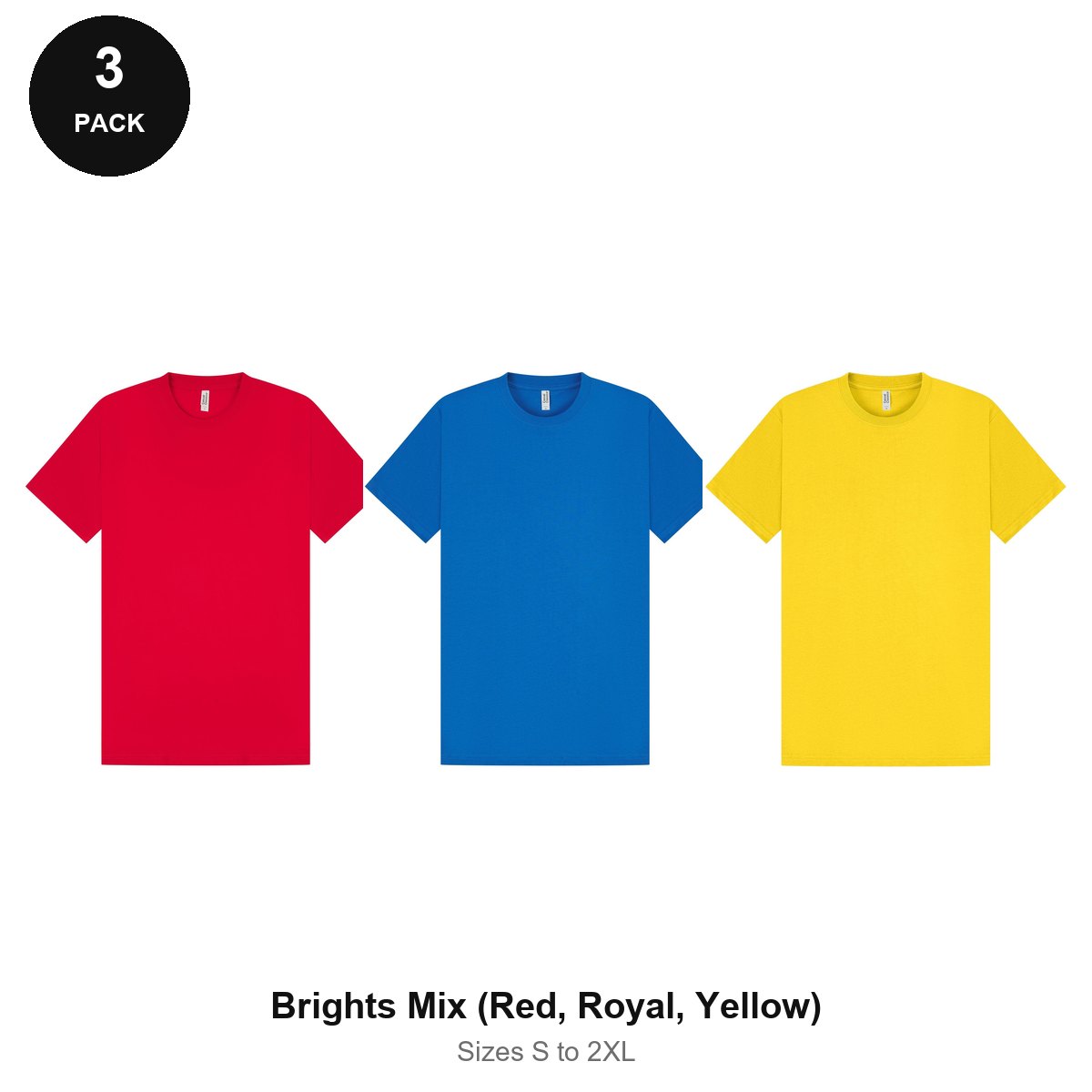 Heavyweight Organic 220gsm T-Shirts 3 Pack - 100% organic cotton 220gsm, Sizes S-2XL - Brights Mix (Red, Royal, Yellow)