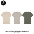 Heavyweight Organic 220gsm T-Shirts 3 Pack - 100% organic cotton 220gsm, Sizes S-2XL - Earth Tones Mix (Sand, Stone, Khaki Olive)