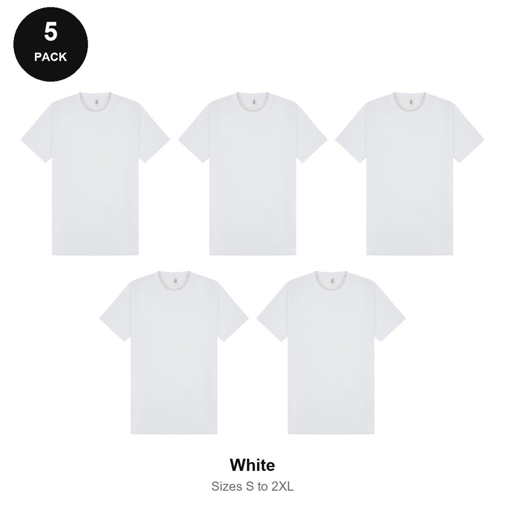 Heavyweight Organic 220gsm T-Shirts 5 Pack - 100% organic cotton 220gsm, Sizes S-2XL - White