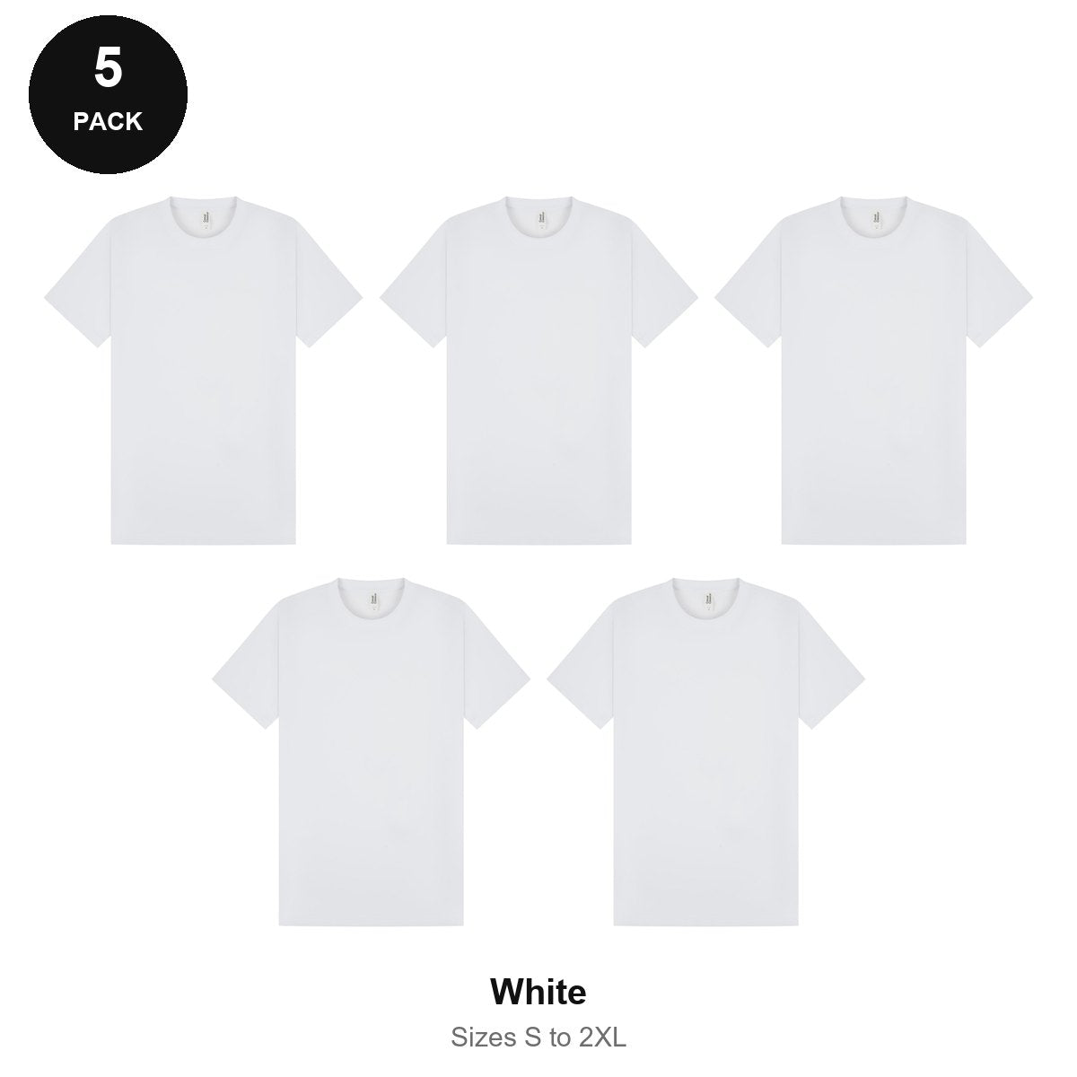 Heavyweight Organic 220gsm T-Shirts 5 Pack - 100% organic cotton 220gsm, Sizes S-2XL - White