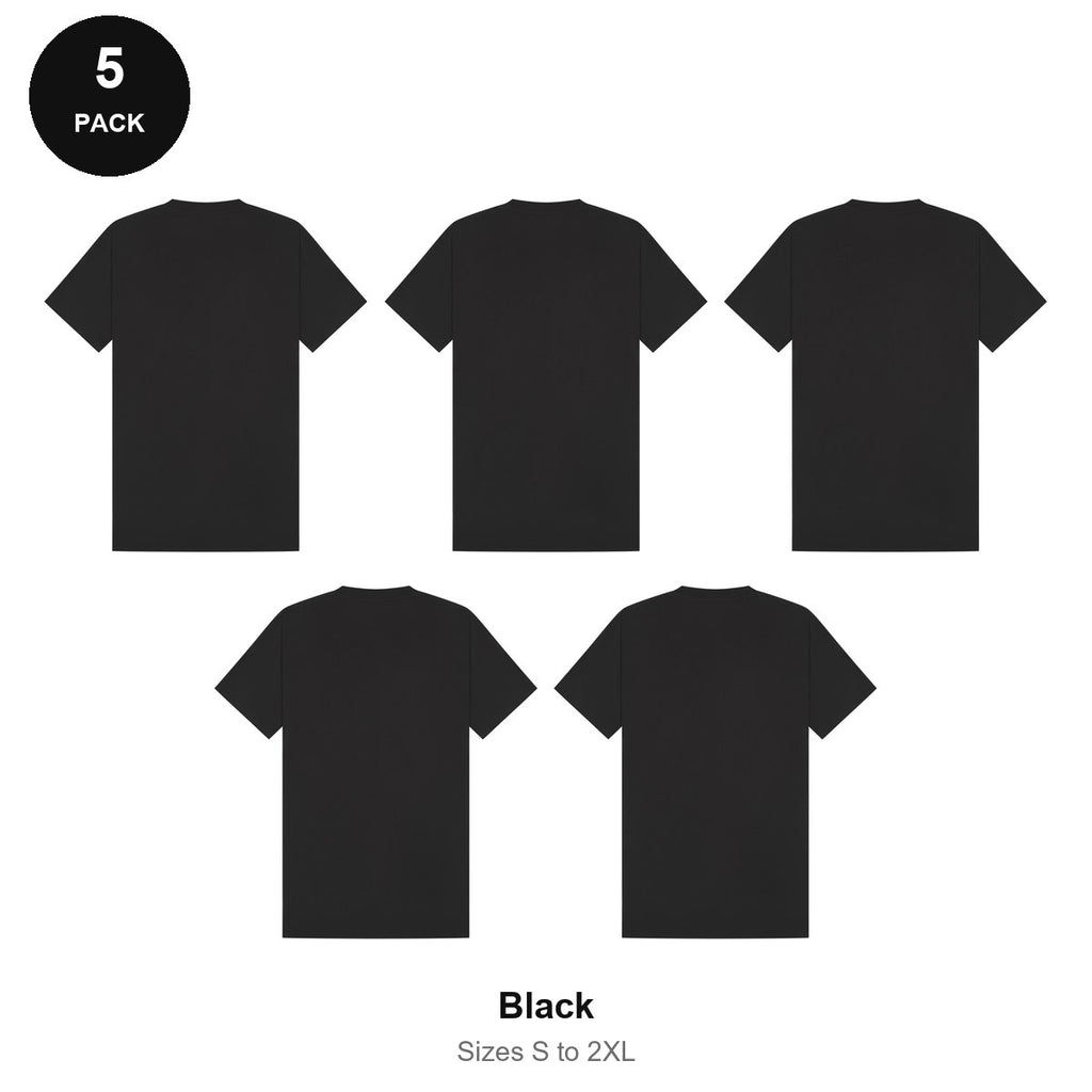 Heavyweight Organic 220gsm T-Shirts 5 Pack - 100% organic cotton 220gsm, Sizes S-2XL - Black