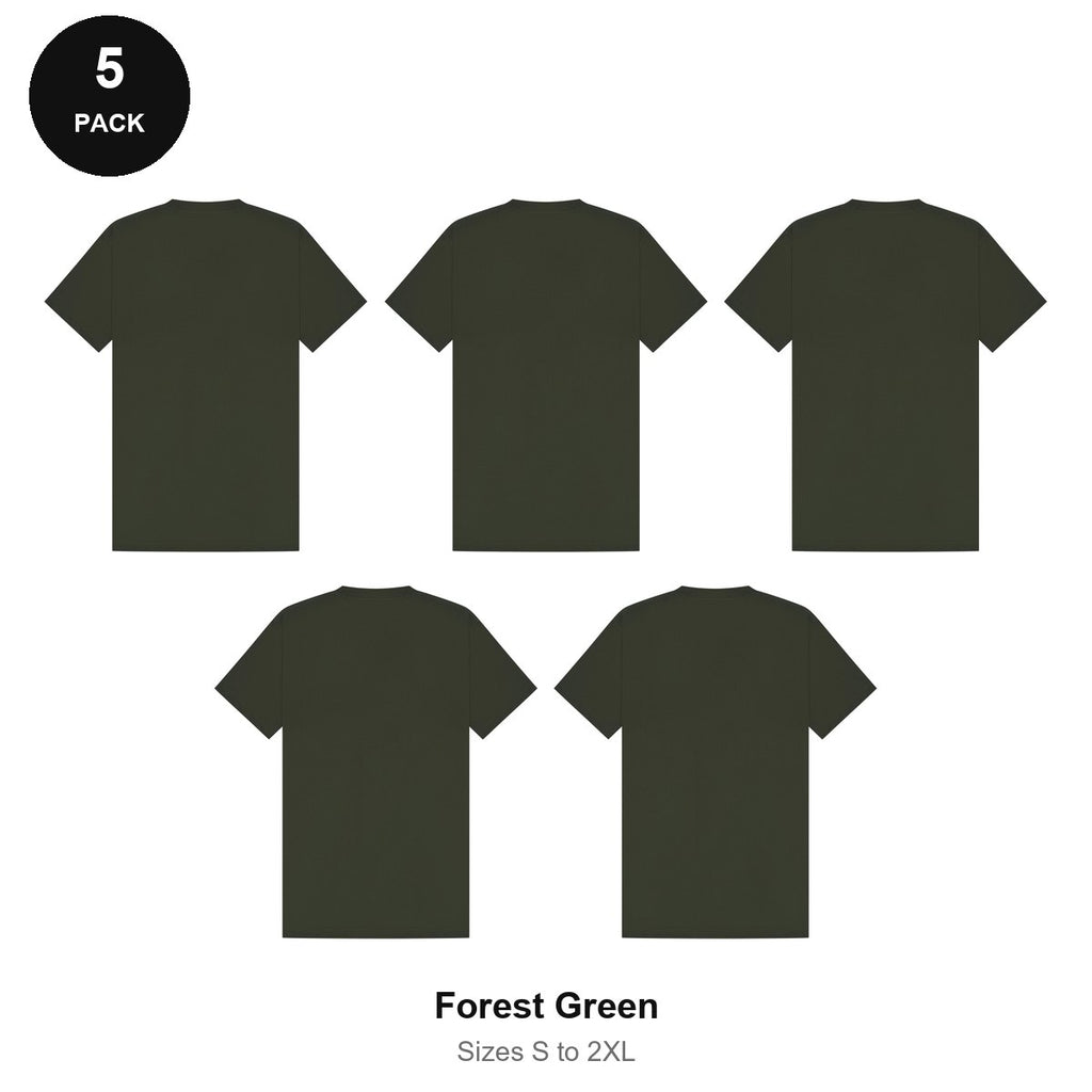 Heavyweight Organic 220gsm T-Shirts 5 Pack - 100% organic cotton 220gsm, Sizes S-2XL - Forest Green