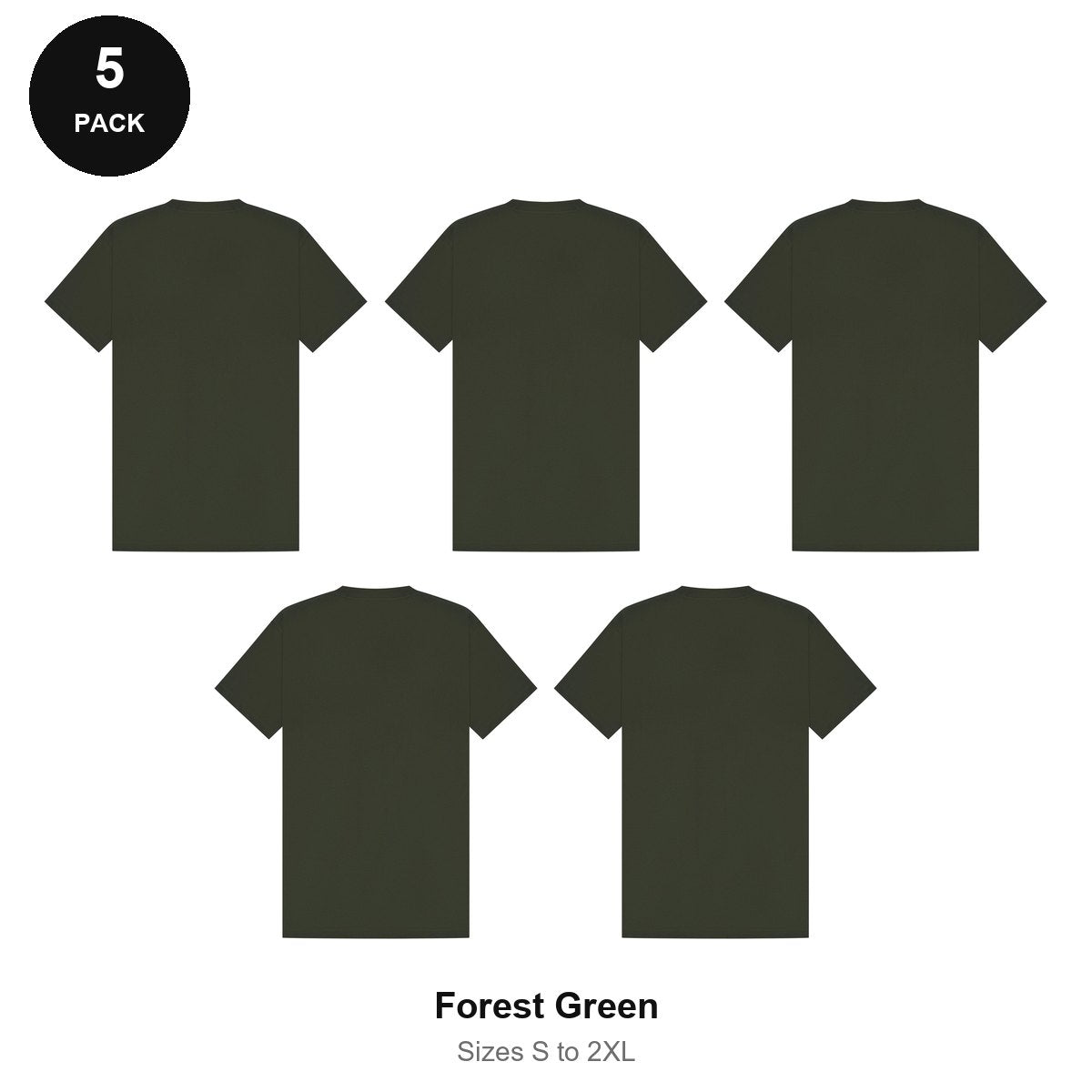 Heavyweight Organic 220gsm T-Shirts 5 Pack - 100% organic cotton 220gsm, Sizes S-2XL - Forest Green