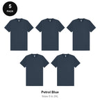 Heavyweight Organic 220gsm T-Shirts 5 Pack - 100% organic cotton 220gsm, Sizes S-2XL - Petrol Blue