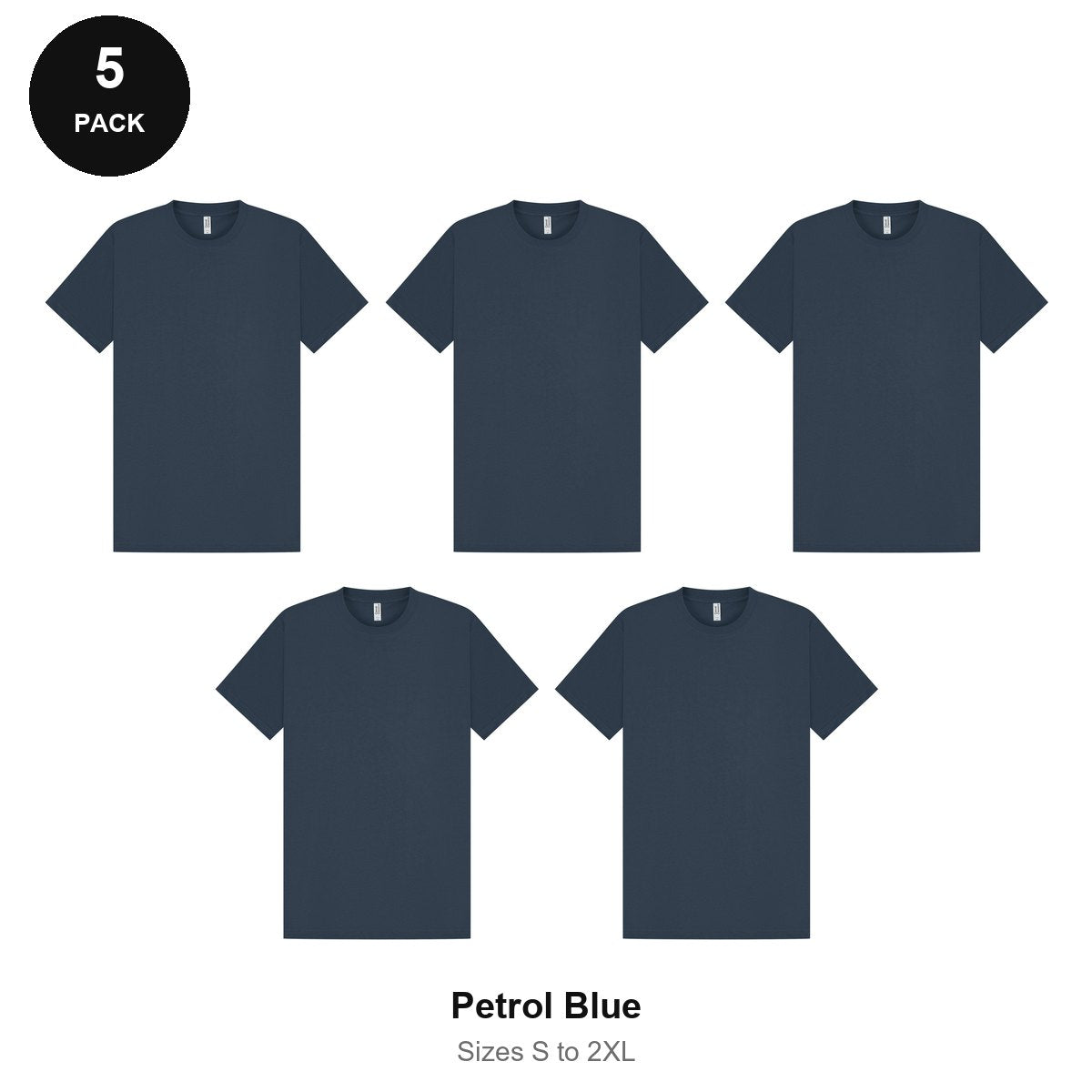 Heavyweight Organic 220gsm T-Shirts 5 Pack - 100% organic cotton 220gsm, Sizes S-2XL - Petrol Blue