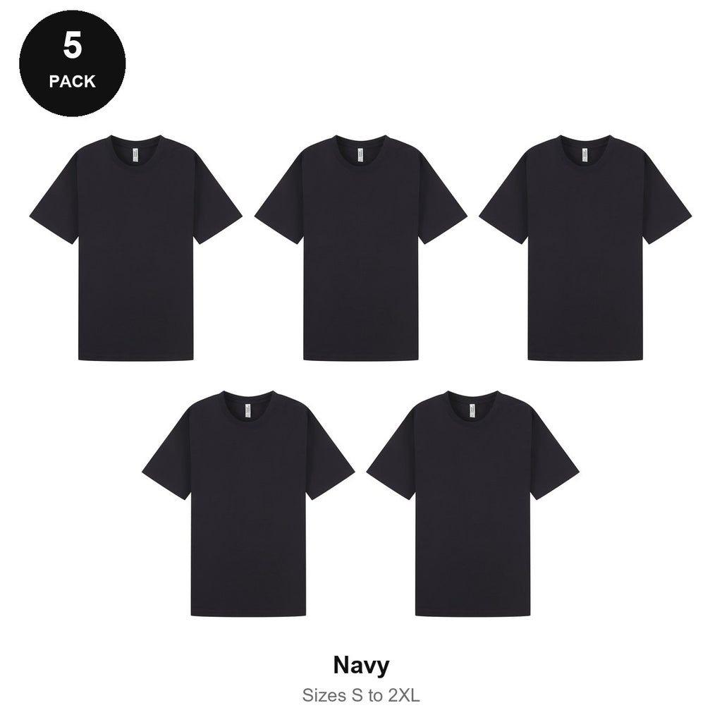Heavyweight Organic 220gsm T-Shirts 5 Pack - 100% organic cotton 220gsm, Sizes S-2XL - Navy