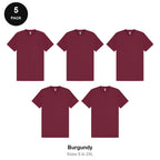 Heavyweight Organic 220gsm T-Shirts 5 Pack - 100% organic cotton 220gsm, Sizes S-2XL - Burgundy