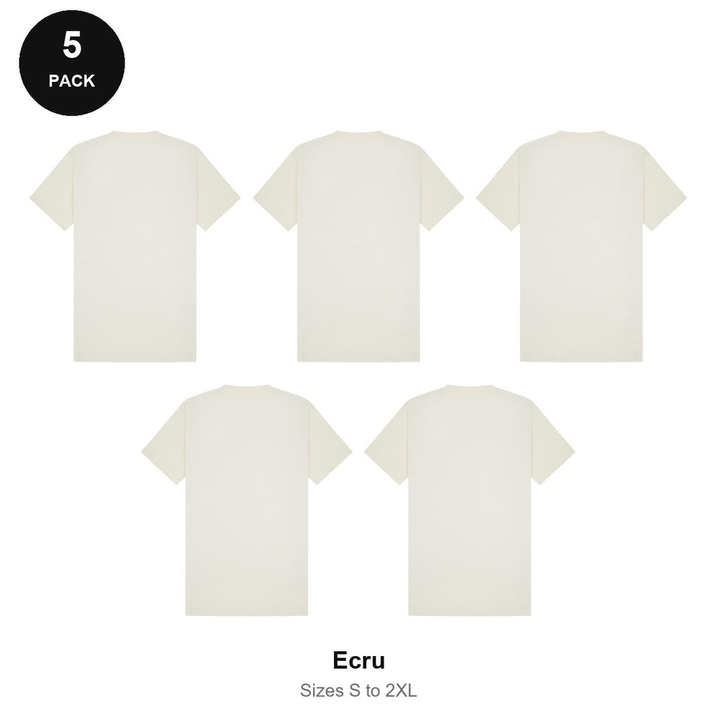 Heavyweight Organic 220gsm T-Shirts 5 Pack - 100% organic cotton 220gsm, Sizes S-2XL - Ecru