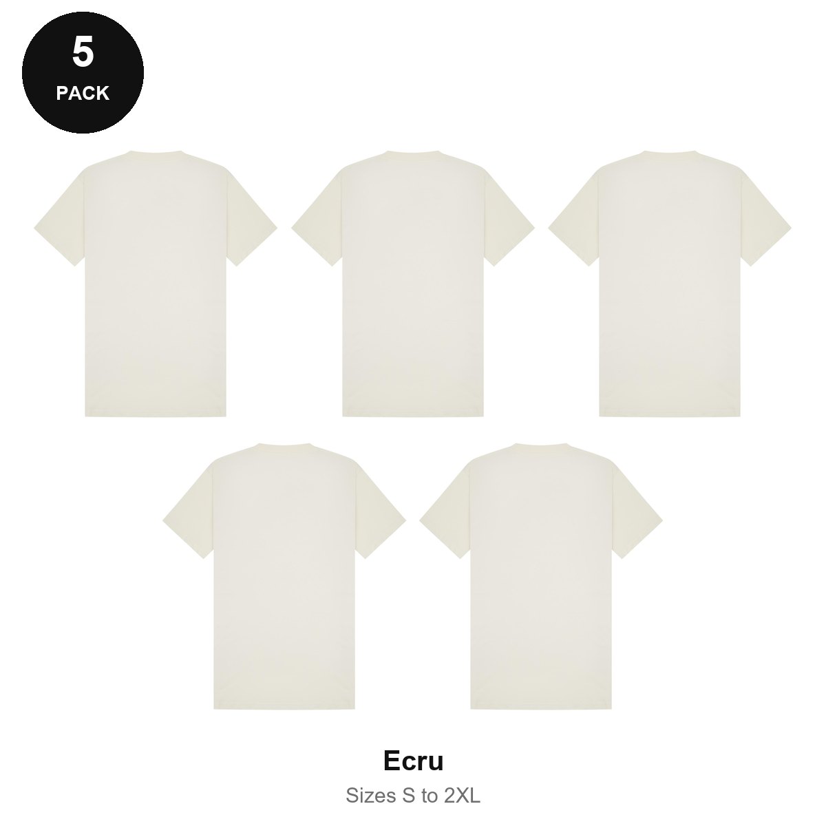 Heavyweight Organic 220gsm T-Shirts 5 Pack - 100% organic cotton 220gsm, Sizes S-2XL - Ecru