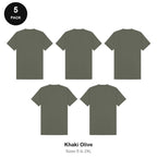 Heavyweight Organic 220gsm T-Shirts 5 Pack - 100% organic cotton 220gsm, Sizes S-2XL - Khaki Olive