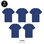 Heavyweight Organic 220gsm T-Shirts 5 Pack - 100% organic cotton 220gsm, Sizes S-2XL - Cobalt