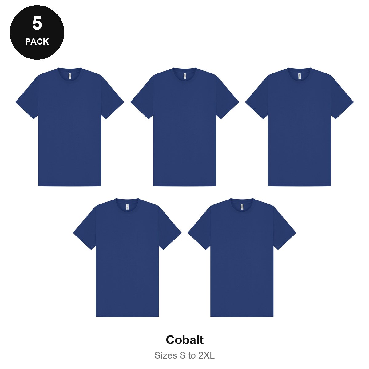Heavyweight Organic 220gsm T-Shirts 5 Pack - 100% organic cotton 220gsm, Sizes S-2XL - Cobalt