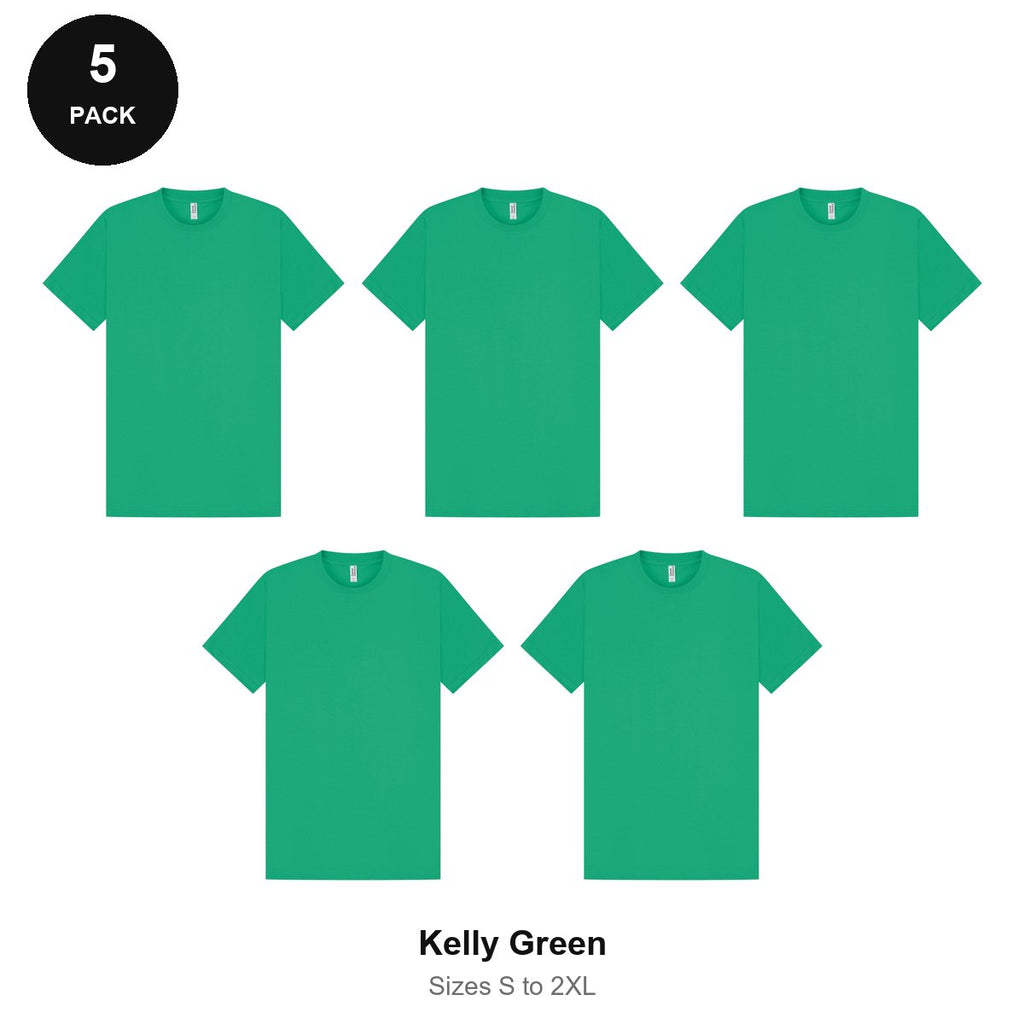 Heavyweight Organic 220gsm T-Shirts 5 Pack - 100% organic cotton 220gsm, Sizes S-2XL - Kelly Green