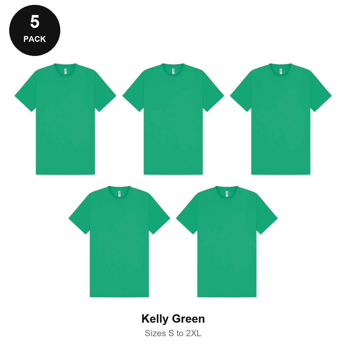 Heavyweight Organic 220gsm T-Shirts 5 Pack - 100% organic cotton 220gsm, Sizes S-2XL - Kelly Green