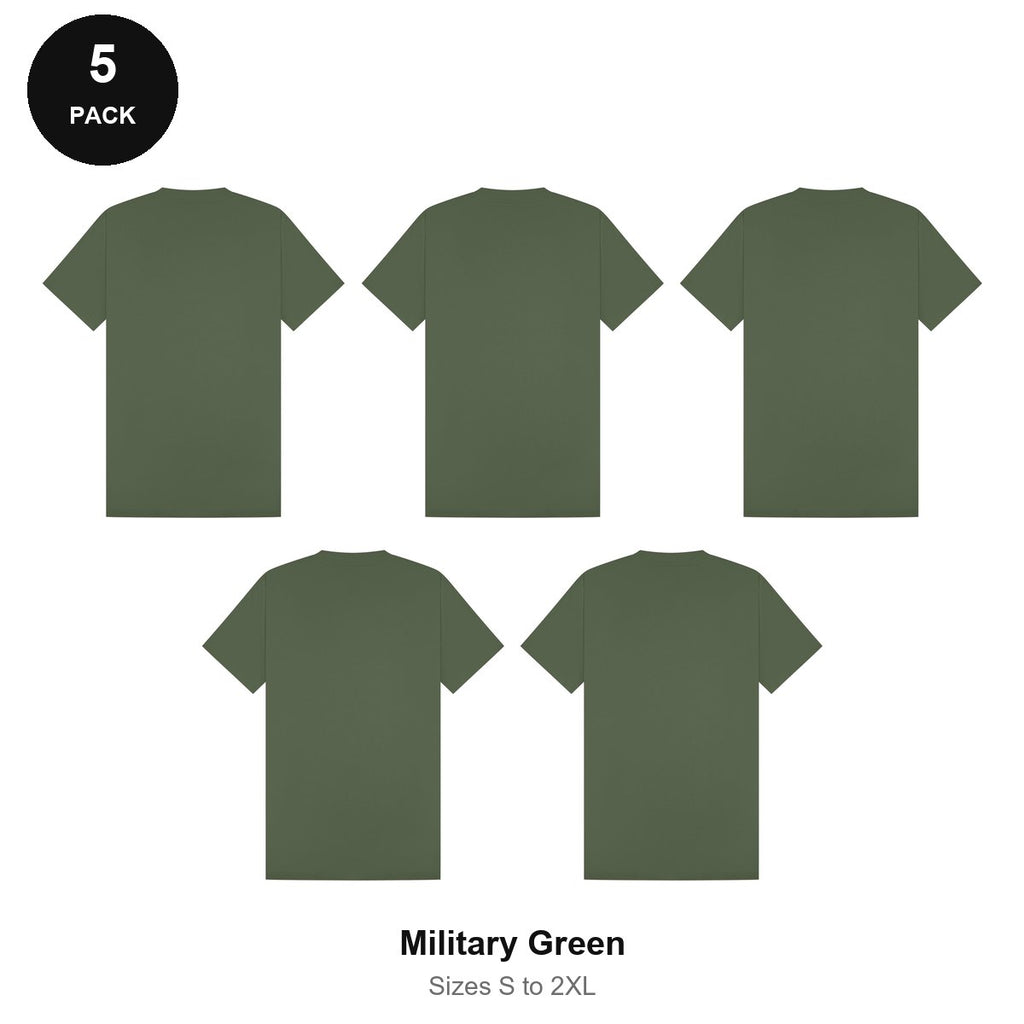 Heavyweight Organic 220gsm T-Shirts 5 Pack - 100% organic cotton 220gsm, Sizes S-2XL - Military Green
