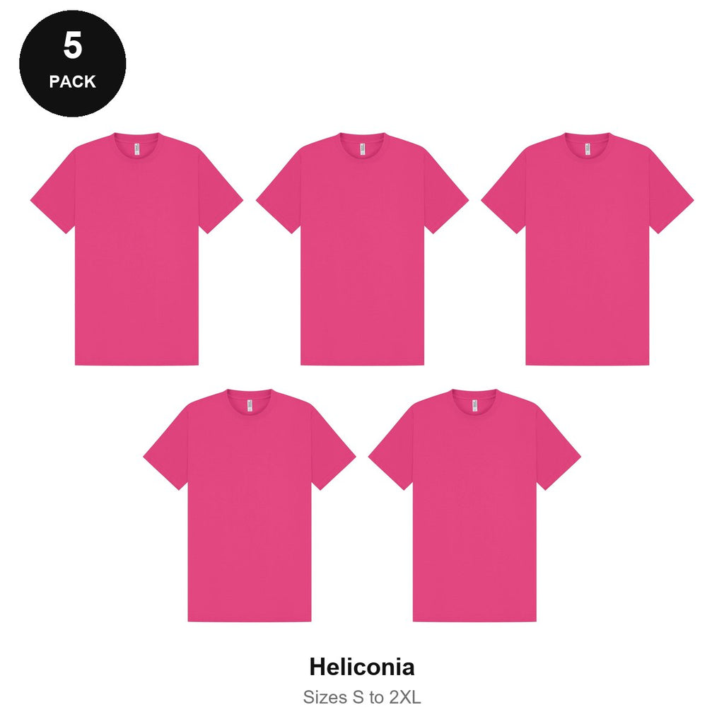 Heavyweight Organic 220gsm T-Shirts 5 Pack - 100% organic cotton 220gsm, Sizes S-2XL - Heliconia