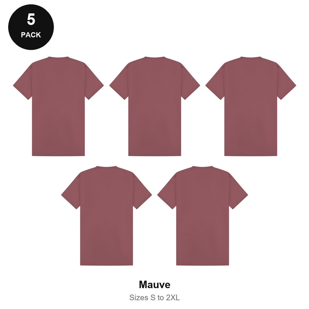 Heavyweight Organic 220gsm T-Shirts 5 Pack - 100% organic cotton 220gsm, Sizes S-2XL - Mauve
