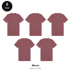 Heavyweight Organic 220gsm T-Shirts 5 Pack - 100% organic cotton 220gsm, Sizes S-2XL - Mauve