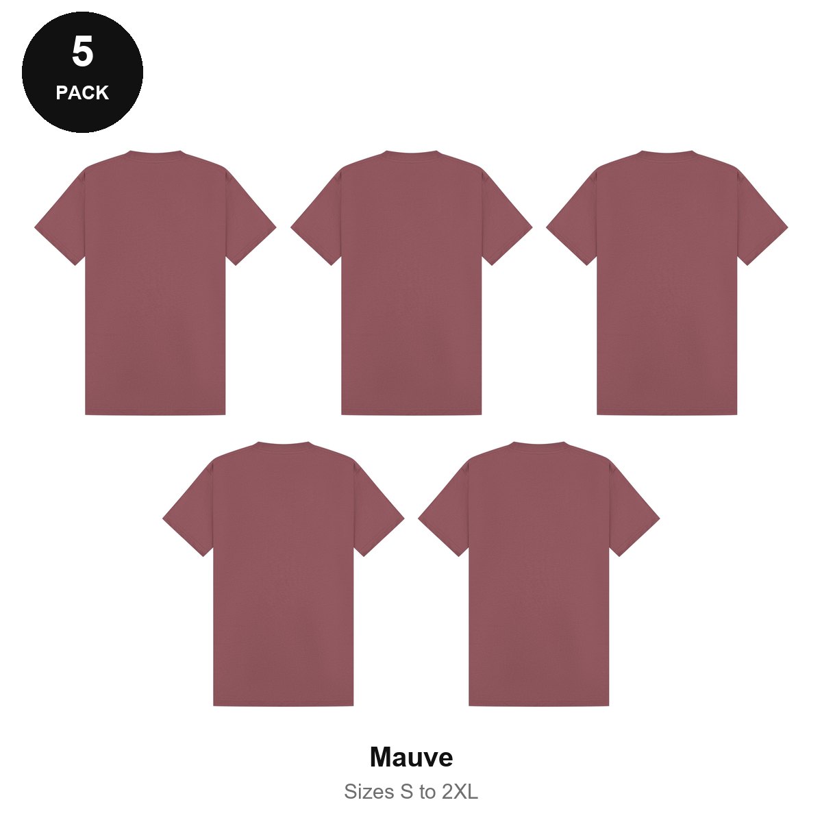 Heavyweight Organic 220gsm T-Shirts 5 Pack - 100% organic cotton 220gsm, Sizes S-2XL - Mauve