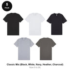 Heavyweight Organic 220gsm T-Shirts 5 Pack - 100% organic cotton 220gsm, Sizes S-2XL - Classic Mix (Black, White, Navy, Heather, Charcoal)