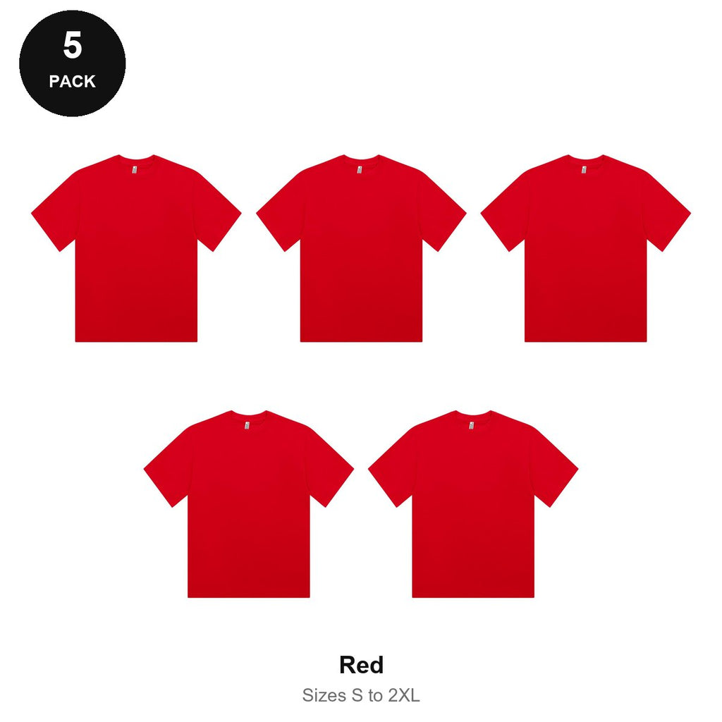 Organic Combed 180gsm T-Shirts 5 Pack - 100% organic cotton 180gsm, Sizes S-2XL - Red