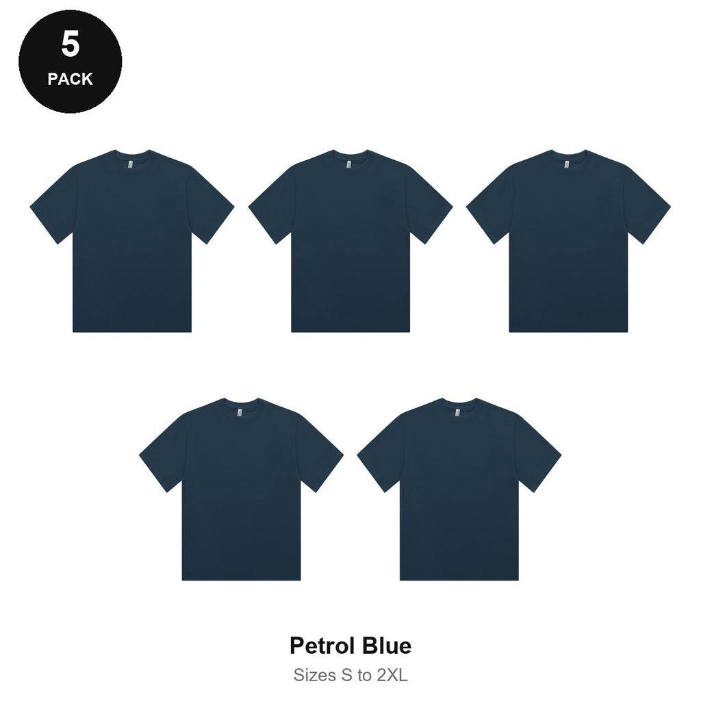 Organic Combed 180gsm T-Shirts 5 Pack - 100% organic cotton 180gsm, Sizes S-2XL - Petrol Blue