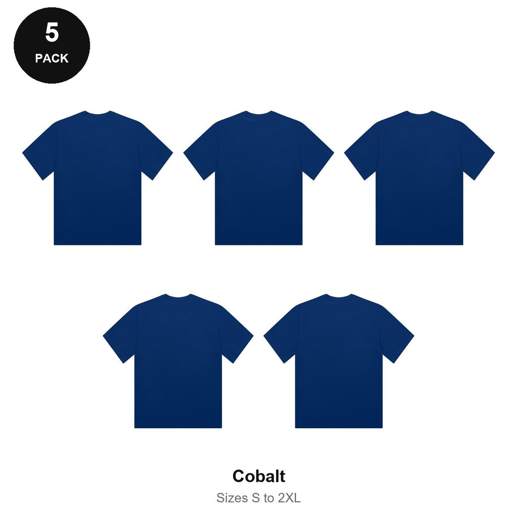 Organic Combed 180gsm T-Shirts 5 Pack - 100% organic cotton 180gsm, Sizes S-2XL - Cobalt