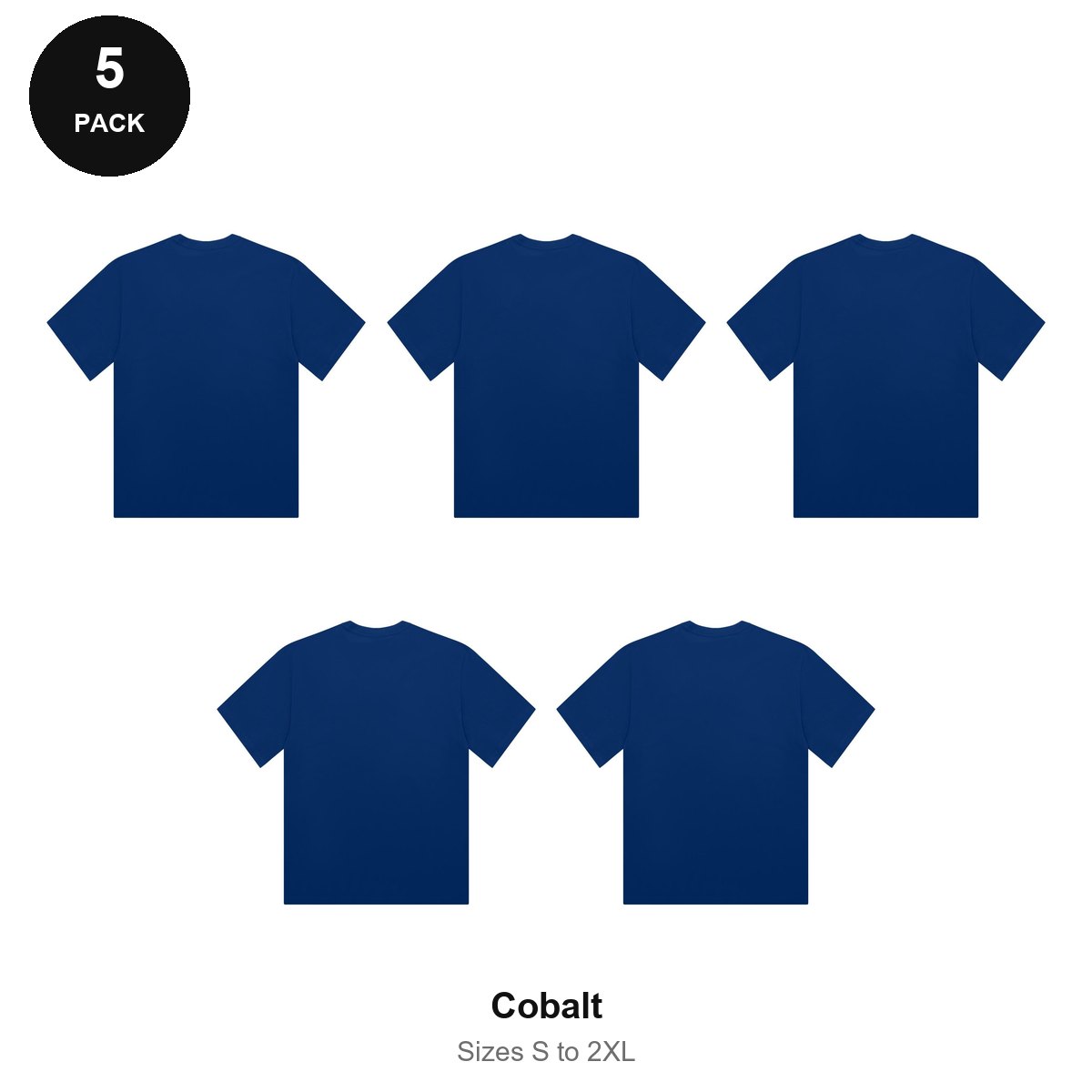 Organic Combed 180gsm T-Shirts 5 Pack - 100% organic cotton 180gsm, Sizes S-2XL - Cobalt