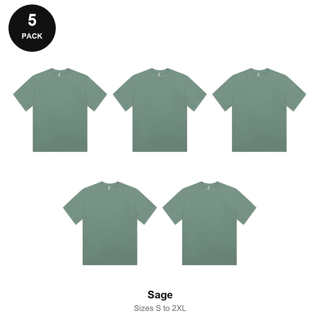 Organic Combed 180gsm T-Shirts 5 Pack - 100% organic cotton 180gsm, Sizes S-2XL - Sage