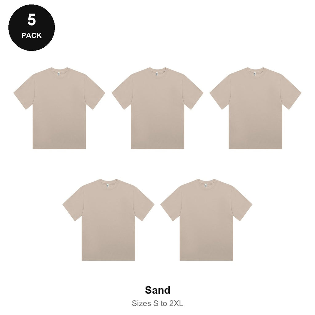 Organic Combed 180gsm T-Shirts 5 Pack - 100% organic cotton 180gsm, Sizes S-2XL - Sand