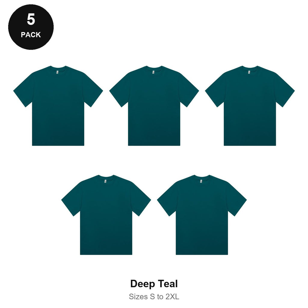 Organic Combed 180gsm T-Shirts 5 Pack - 100% organic cotton 180gsm, Sizes S-2XL - Deep Teal